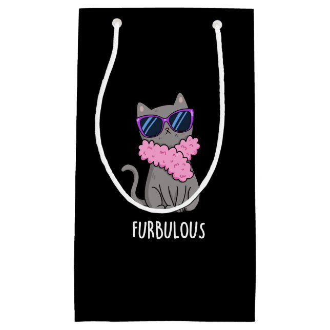 Sacola Para Presentes Pequena Gato Elegante Engraçado Furtivo Pun Dark BG (Frente)