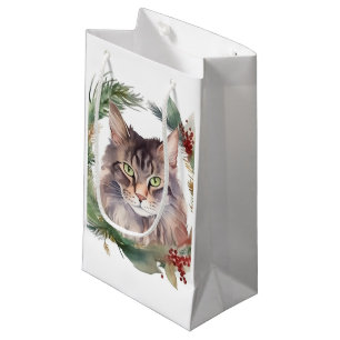 Sacola Para Presentes Pequena Gato Maine Coon Natal Grinalda Festiva Gatito