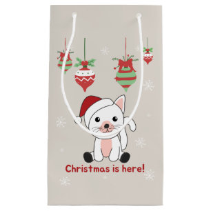 Sacola Para Presentes Pequena Gato Natal Neve Animais de inverno Gatos Presente