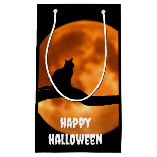 Sacola Para Presentes Pequena Gato Negro Sob Lua Laranja