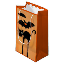 Sacola Para Presentes Pequena Gato Preto e Morcego de Halloween