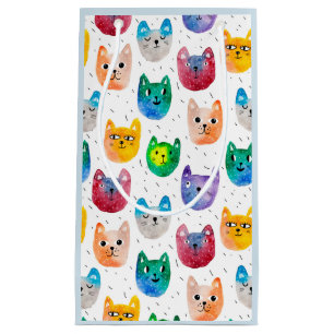 Sacola Para Presentes Pequena Gatos em aquarela e amigos