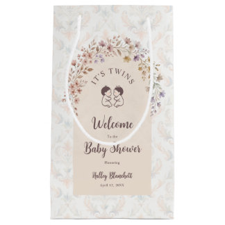 Sacola Para Presentes Pequena Gêmeos Caprichosos Chuveiro de Bebê Floral Pastel