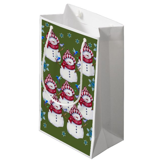 Sacola Para Presentes Pequena Gift Bag Christmas Snowman (Frente inclinada)
