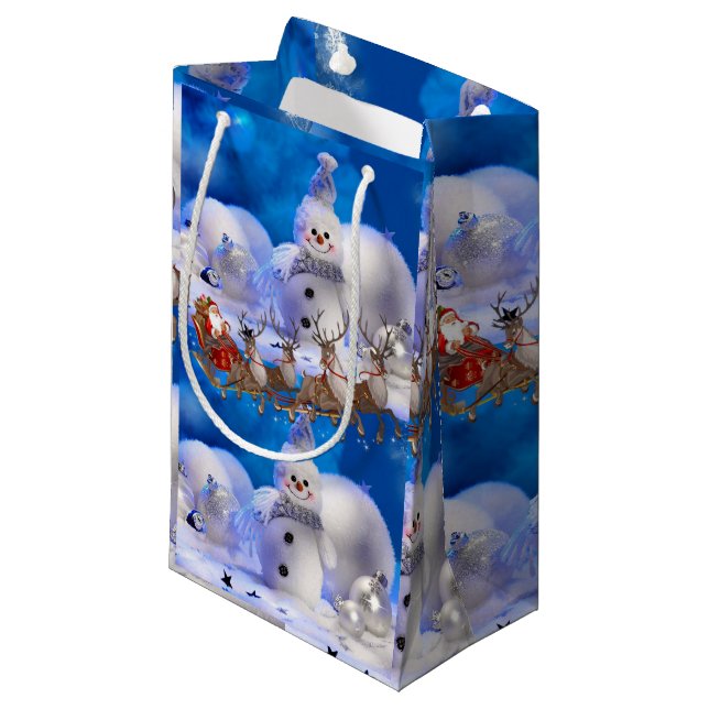 Sacola Para Presentes Pequena Gift Bag Christmas Snowman (Frente inclinada)