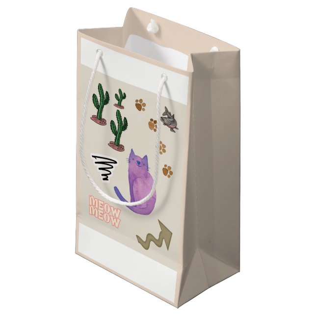 Sacola Para Presentes Pequena Gift Bag Feliz Peixe Cactus Meow (Frente inclinada)