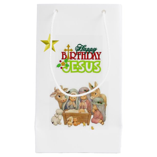 Sacola Para Presentes Pequena Gift Bag Natal Jesus (Frente)