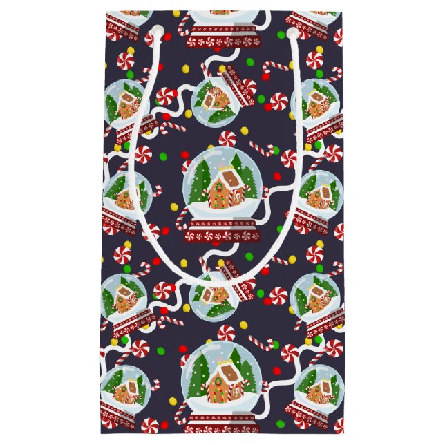 Sacola Para Presentes Pequena Gingerbread Snow Globes (Frente)