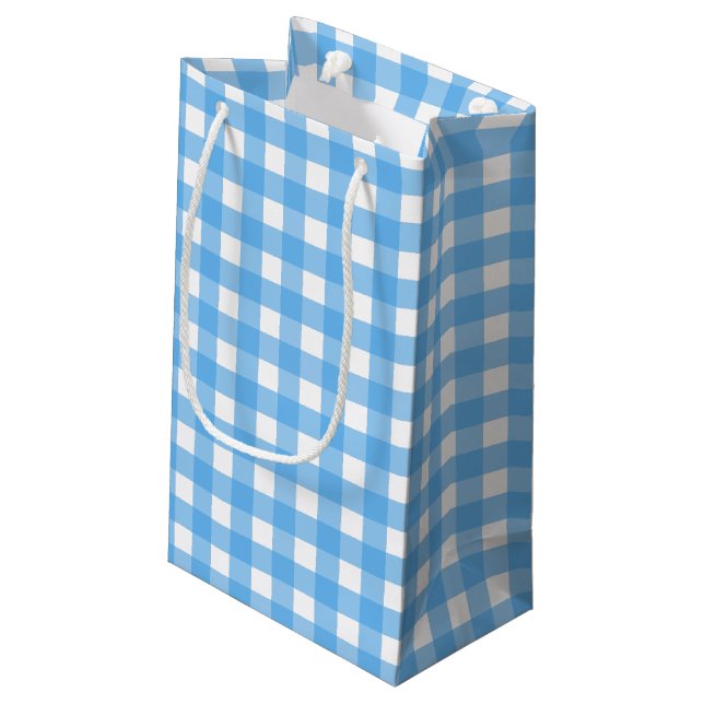 Sacola Para Presentes Pequena Gingham azul (Verso inclinado)