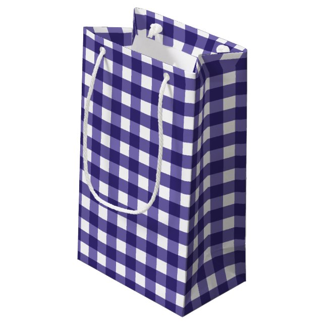 Sacola Para Presentes Pequena Gingham azul marinho (Verso inclinado)