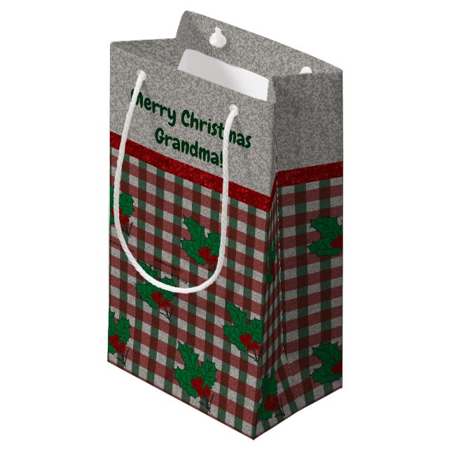 Sacola Para Presentes Pequena Gingham Natal 1940 - Personalizado (Frente inclinada)