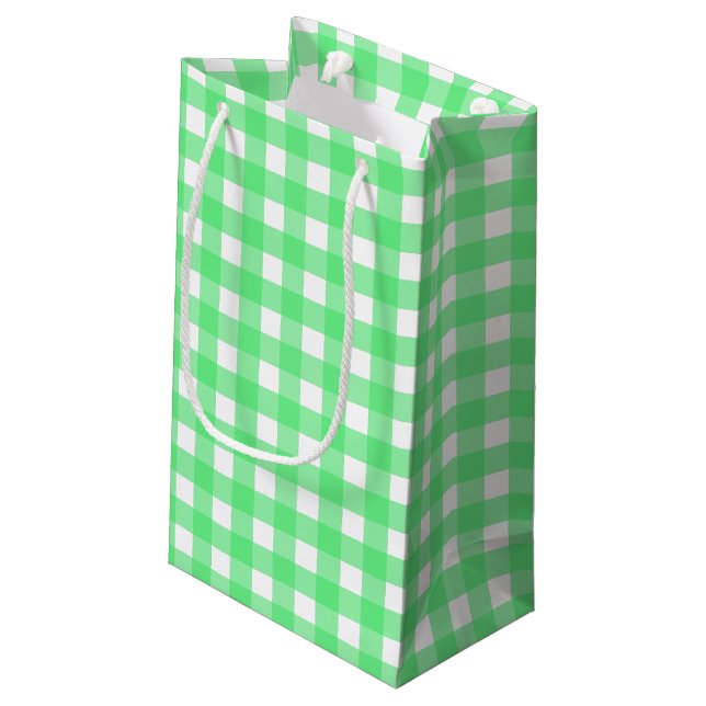 Sacola Para Presentes Pequena Gingham verde (Verso inclinado)