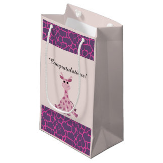 Sacola Para Presentes Pequena Girafa Caprichosa Rosa Sentada