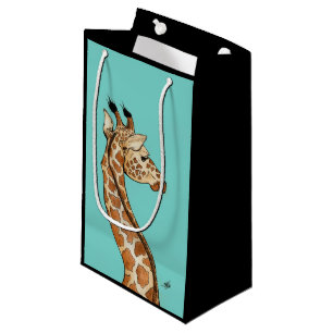 Sacola Para Presentes Pequena Girafa com fundo da cerceta
