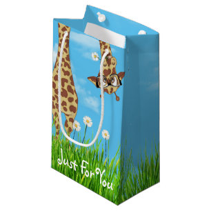 Sacola Para Presentes Pequena Girafa com óculos na grama