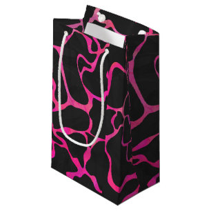 Sacola Para Presentes Pequena Girafa, rosa quente e Impressão preto