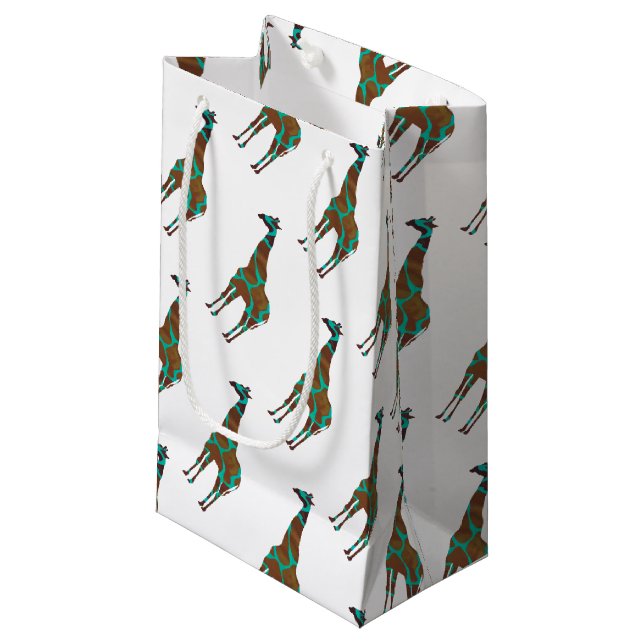 Sacola Para Presentes Pequena Giraffe Brown e Teal Silhouette (Frente inclinada)