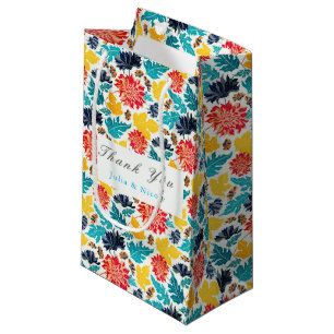 Sacola Para Presentes Pequena Girassóis Aquarela Amarela Azul Natural Casamento