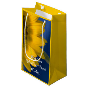 Sacola Para Presentes Pequena Girassol amarelo no obrigado azul você casamento