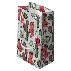 Sacola Para Presentes Pequena Girassol Country Cowgirl Pink e Green