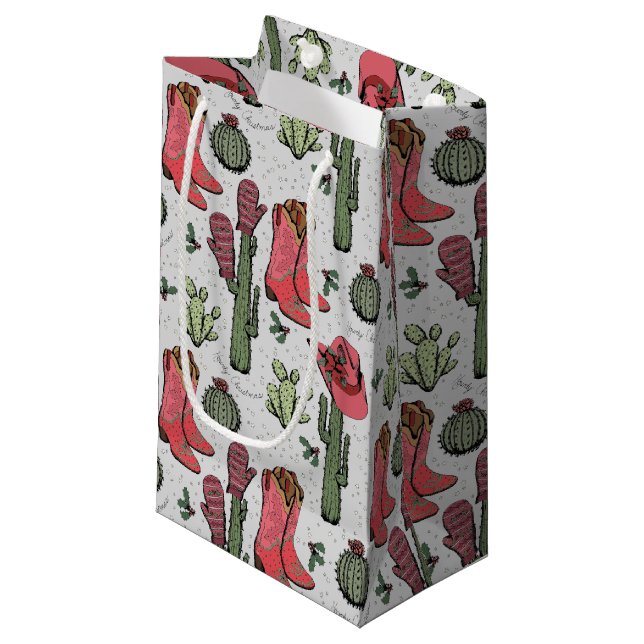 Sacola Para Presentes Pequena Girassol Country Cowgirl Pink e Green (Frente inclinada)