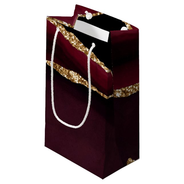 Sacola Para Presentes Pequena Gliteira Dourada de Gito Preto-Roxo Marble Agate (Frente inclinada)