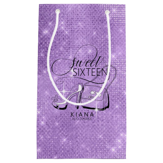 Sacola Para Presentes Pequena Glitter and Shine Sweet 16 V2 Violet ID675 (Frente)