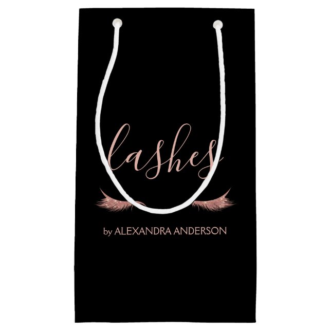 Sacola Para Presentes Pequena Glitter Dourado rosa e Eilashes Sparkle (Frente)