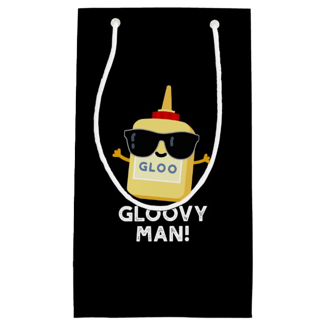 Sacola Para Presentes Pequena Gloovy Man Funny Super Glue Pun Dark BG (Frente)