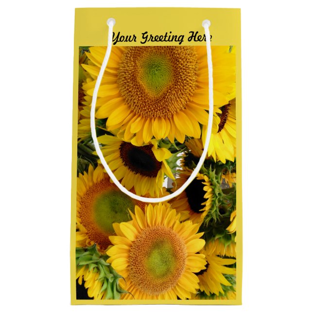 Sacola Para Presentes Pequena Glossy Sunflower Gift Bag Personaliza Saudação (Frente)