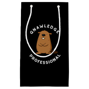 Sacola Para Presentes Pequena Gnawledge Professional Funny Beaver Pun Dark BG