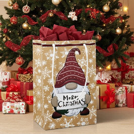Sacola Para Presentes Pequena gnomo de Natal em saco de papel olha