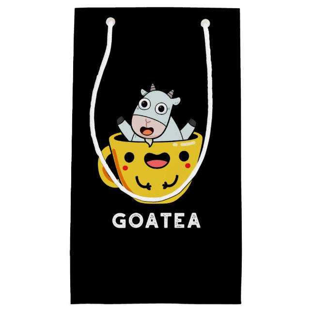 Sacola Para Presentes Pequena Goatea Funny Goat Tea Pun Dark BG (Frente)