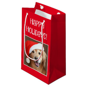 Sacola Para Presentes Pequena Golden retriever com o chapéu vermelho do papai