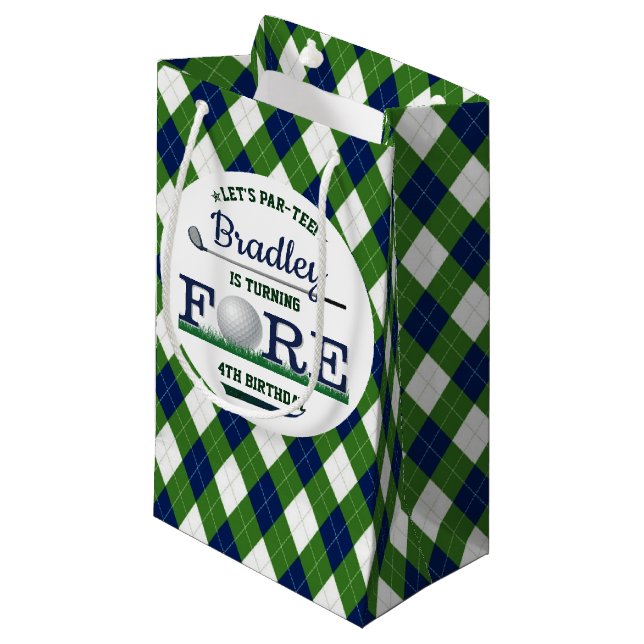 Sacola Para Presentes Pequena Golf PAR-TEE 4º Aniversário (Frente inclinada)
