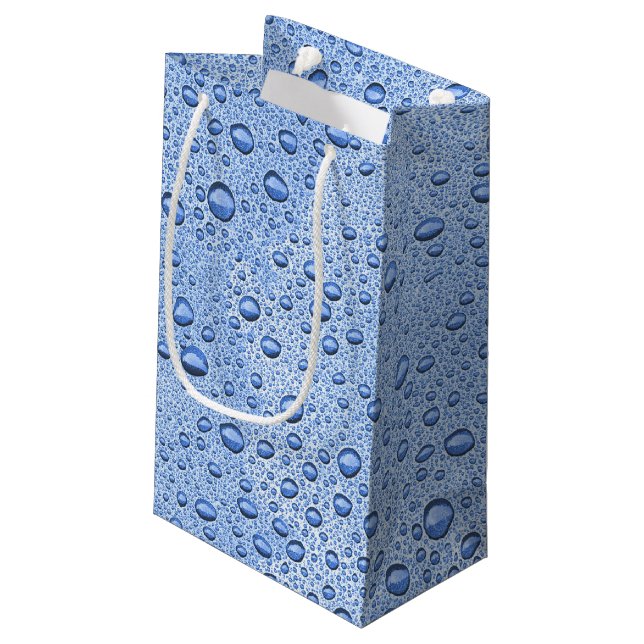 Sacola Para Presentes Pequena Gotas de água azul (Verso inclinado)