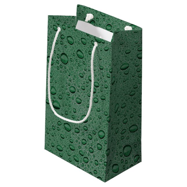 Sacola Para Presentes Pequena Gotas de água verde (Verso inclinado)