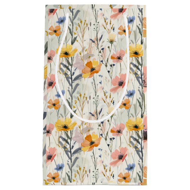 Sacola Para Presentes Pequena Gouache Meadow Flowers Padrão (Frente)