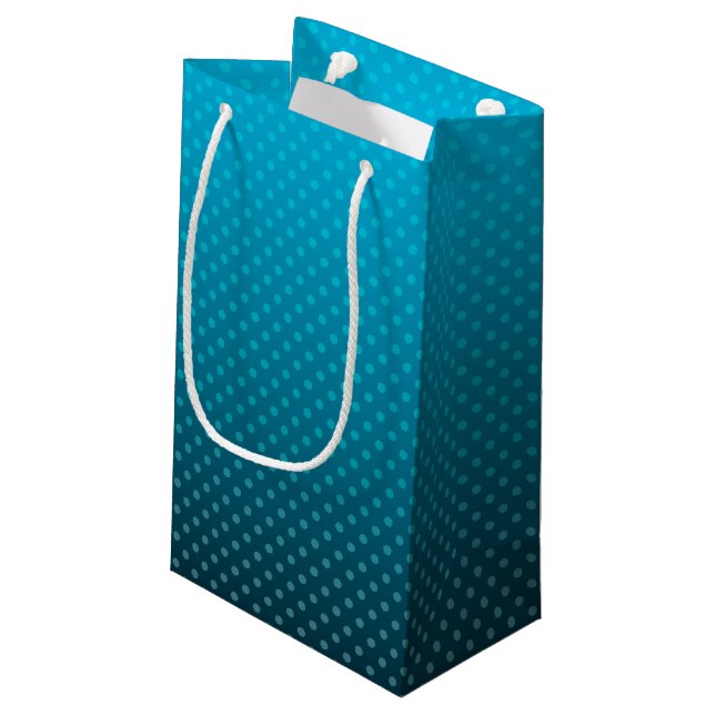 Sacola Para Presentes Pequena gradiente azul com bolinhas pequenas (Verso inclinado)
