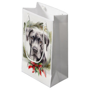 Sacola Para Presentes Pequena Grande Danês Grinalda de Natal Cachorro Festivo