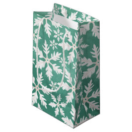 Sacola Para Presentes Pequena Grandes Flocos Brancos de Neve Caindo em Fundo Ver