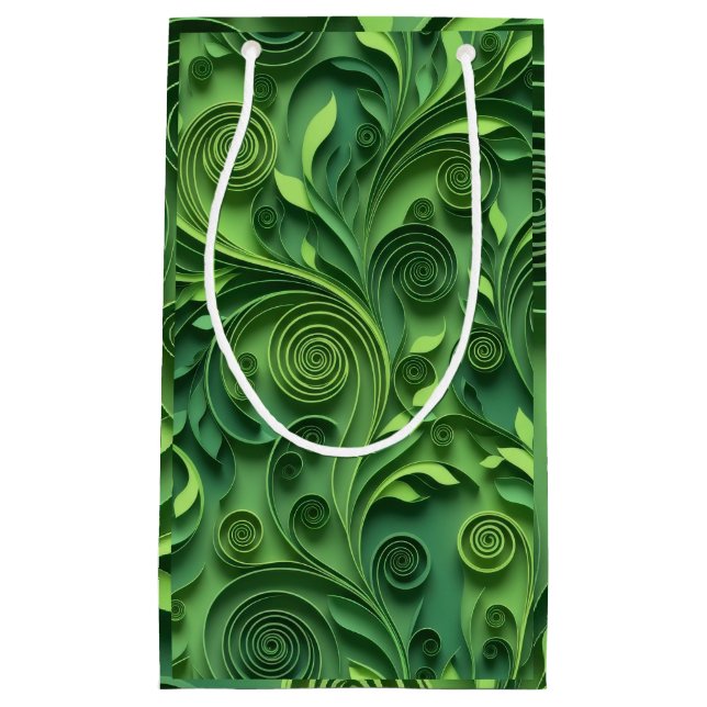 Sacola Para Presentes Pequena Green Quilling Digital Paper Pattern (Frente)