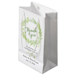 Sacola Para Presentes Pequena Greenery Floral Wreath Weding Obrigado