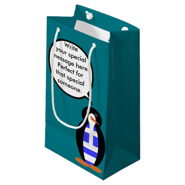 Sacola Para Presentes Pequena Grega Flag Talking Ms Penguin Personalizado (Frente inclinada)