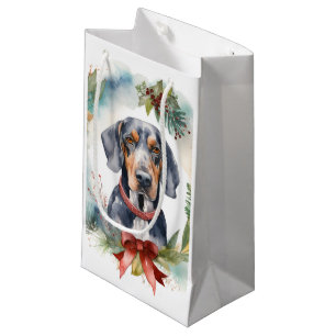 Sacola Para Presentes Pequena Grinalda de Natal do Bluetick Coonhound Cãozinho F