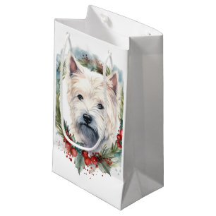 Sacola Para Presentes Pequena Grinalda de Natal do Terrier Branco do West Highla