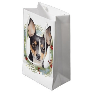 Sacola Para Presentes Pequena Grinalda de Natal do Terrier Rato Festivo Cãozinho