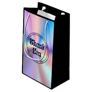 Sacola Para Presentes Pequena guião holográfico retro obrigado preto