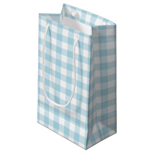 Sacola Para Presentes Pequena Guingão azul e branco da luz -