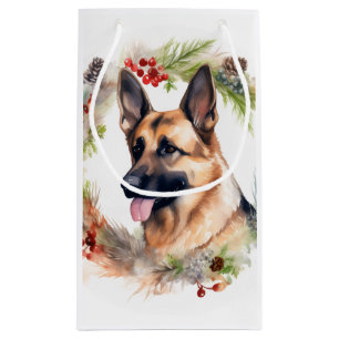 Sacola Para Presentes Pequena Guirlanda de Natal do Pastor Alemão Cachorro Festi
